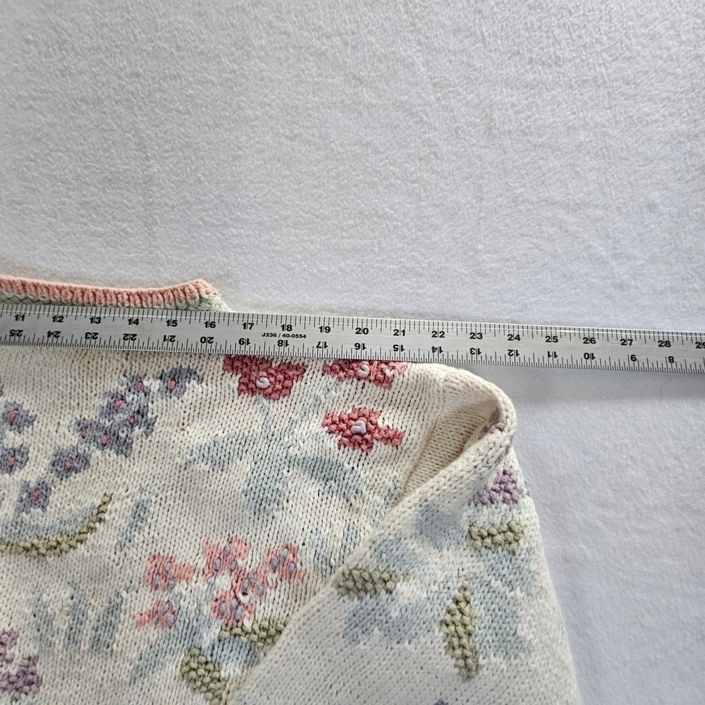 Cullinane Knitted by Hand Floral Cottagecore Ramie Cotton Sweater Sm. Pink Cream - Picture 6 of 11